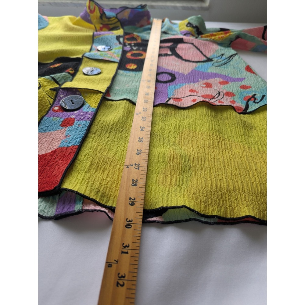 Ali Miles Tunic Women 1X Multi-Color Art To Wear Crinkle Abstract Button Shirt - Picture 6 of 7